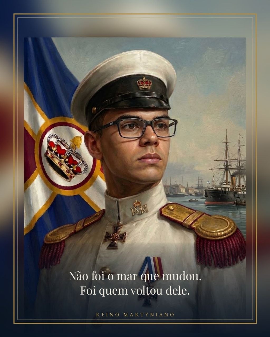 Retrato de Kauan Martynius Rex I como oficial de marinha